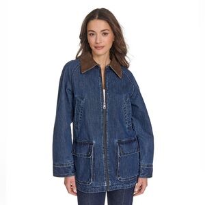Levis Women's Blue Denim Jacket with Brown Collar